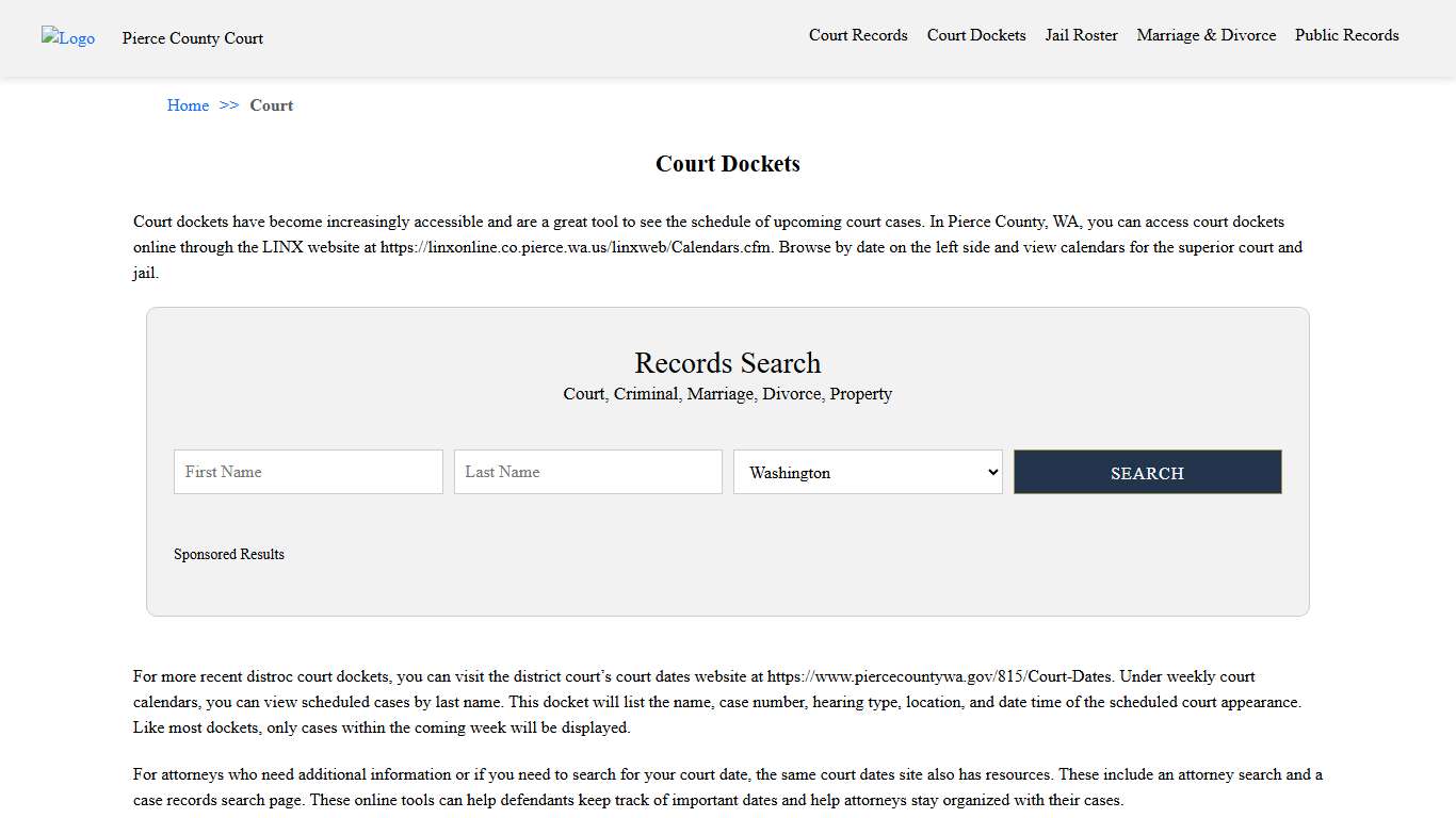 Court Dockets Pierce County Court